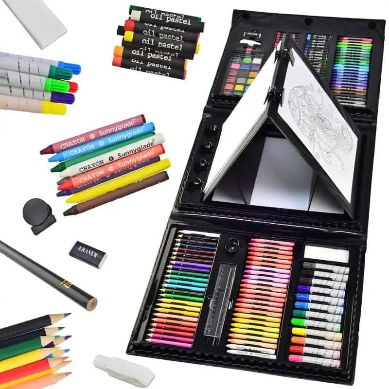 185 Piece Double Sided Trifold Easel Art Kit