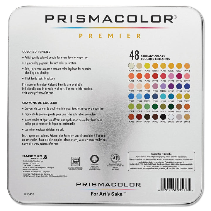 Prismacolor Premier Colored Pencil, 3 mm, 2B (#1), Assorted Lead/Barrel Colors, 48/Pack