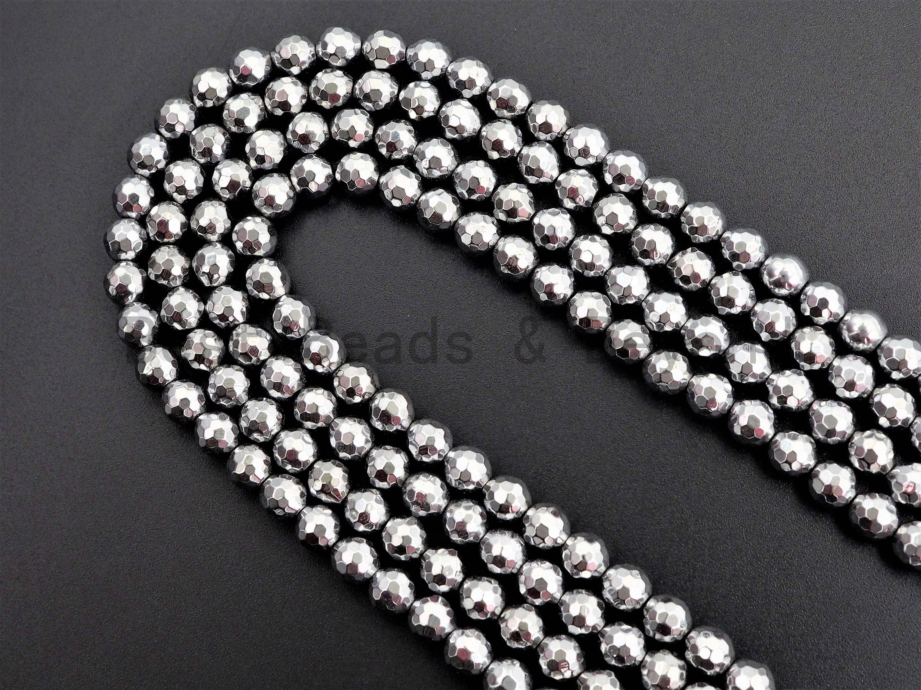 Natural Silver Hematite Beads-2mm/3mm/4mm/6mm/8mm/10mm/12mm Round Faceted Gemstone Beads-15inch Fullstrand-Metallic silver Beads, SKU#S118