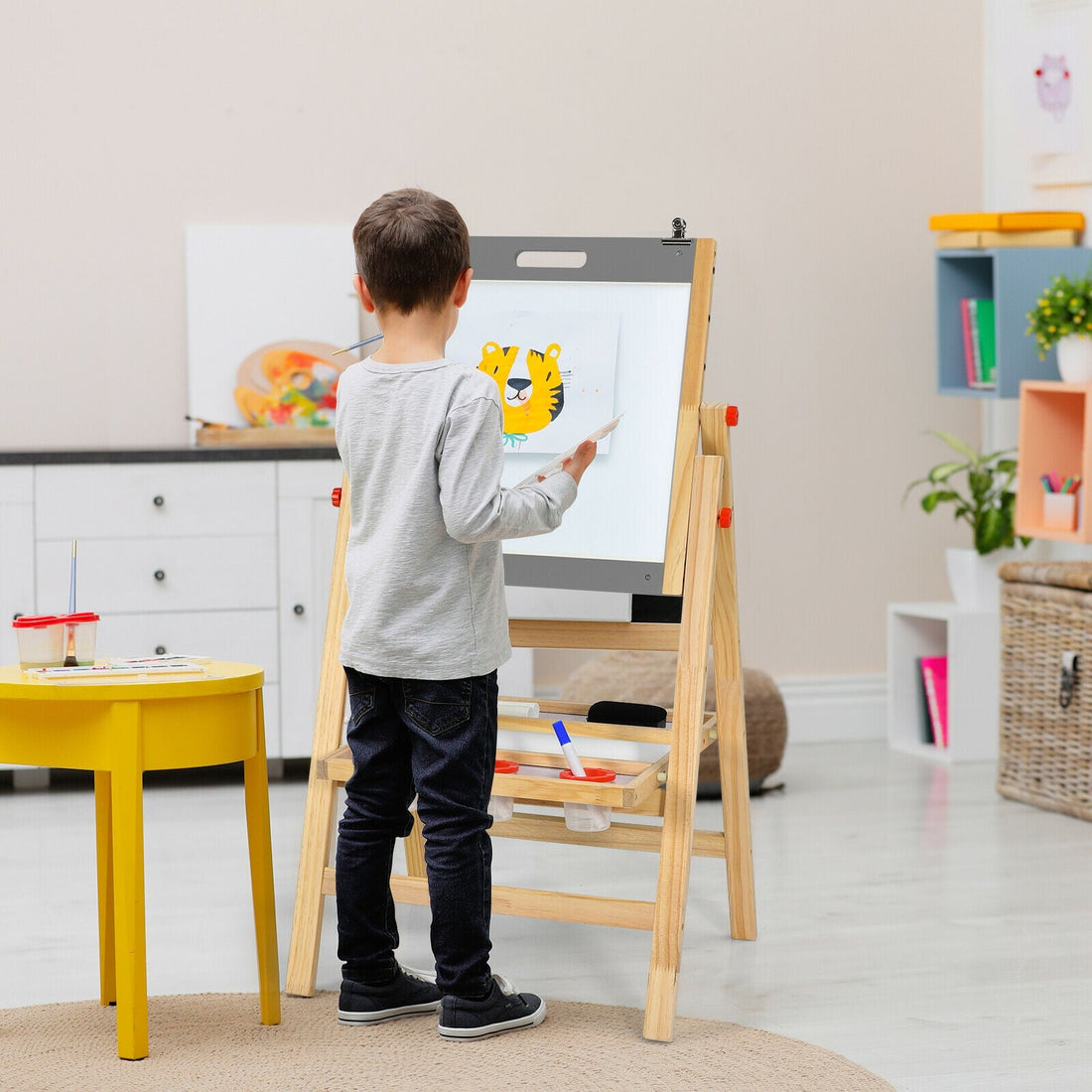 Kids Double Sided Art Easel with Paper Roll