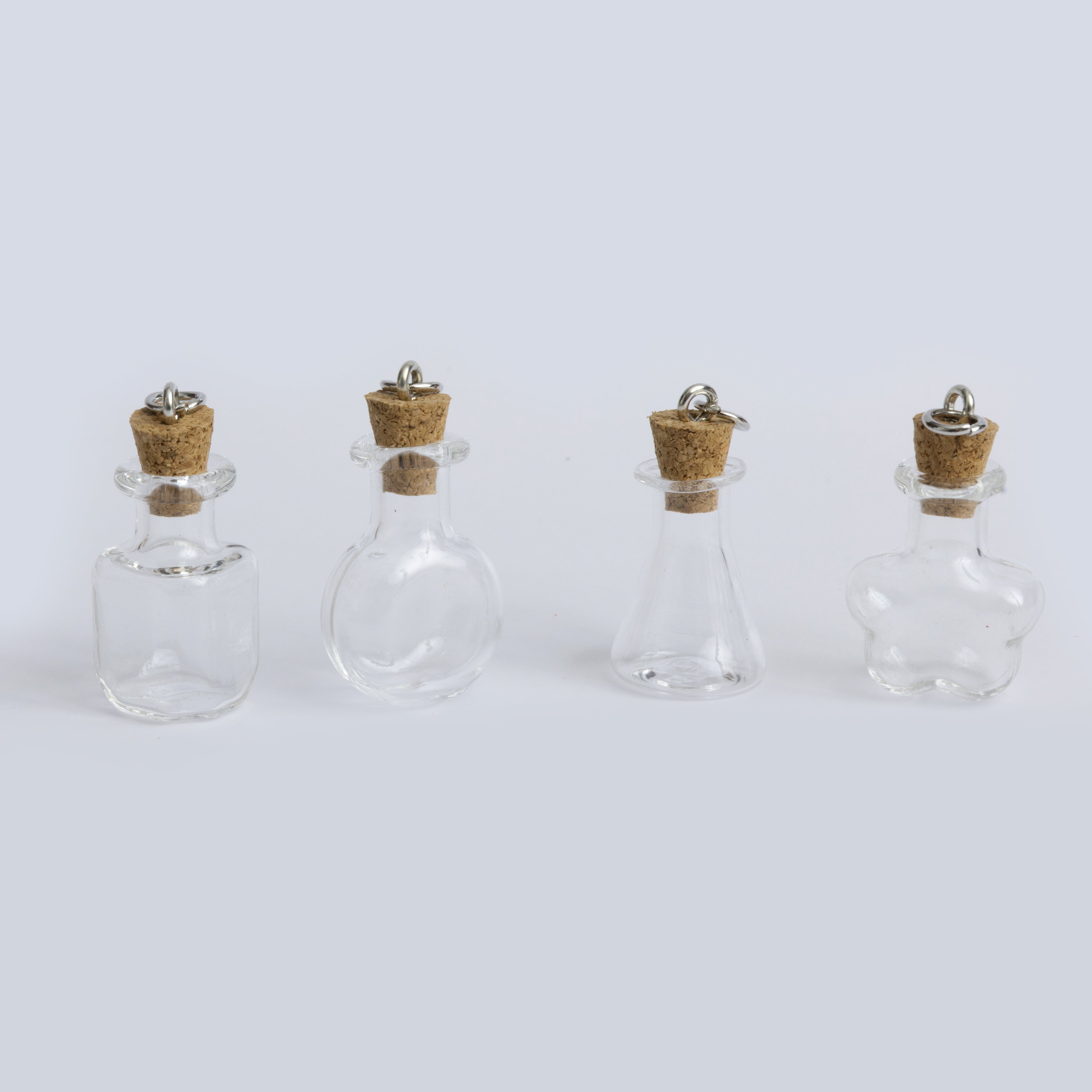 Mini Glass Potion Bottle Charms with Cork Set of 4 Clear Message in a Bottle for DIY Jewelry & Crafts