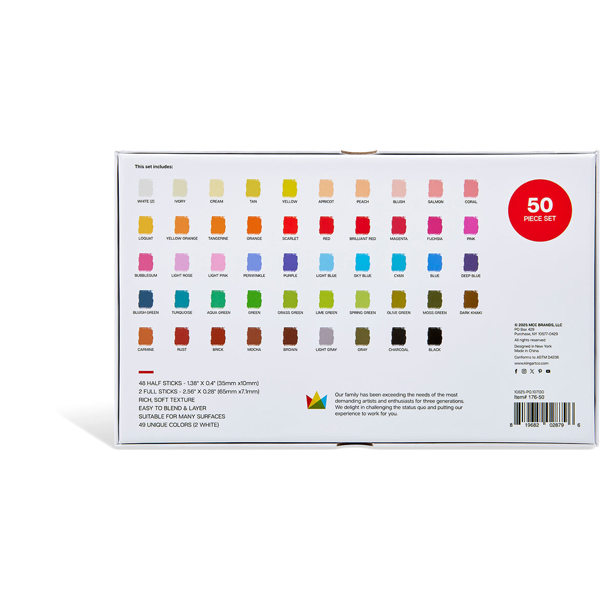 Soft Square Pastel Half Sticks 50 Piece Set
