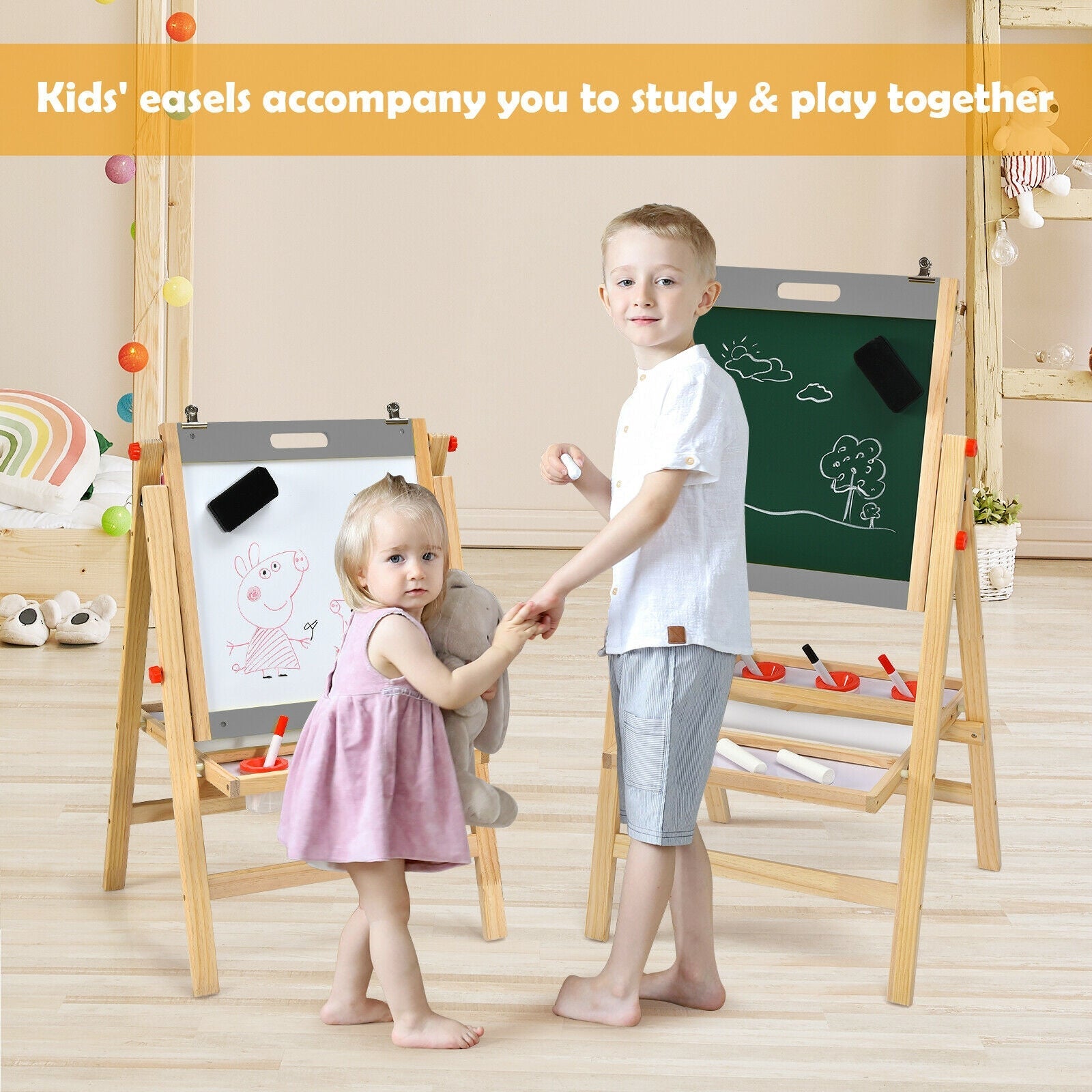 Kids Double Sided Art Easel with Paper Roll