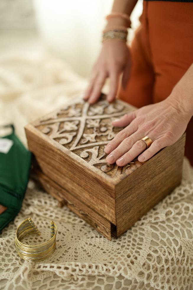 Hand-Carved Mango Wood Jewelry Box