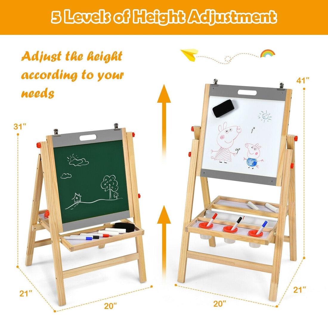 Kids Double Sided Art Easel with Paper Roll