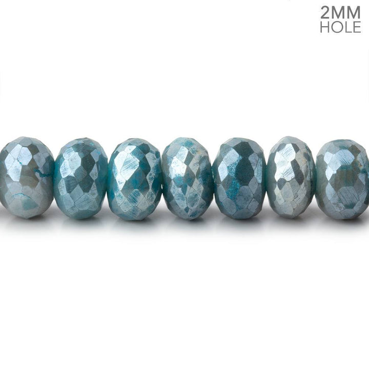 8-8.5mm Mystic Antique Blue Moonstone 2mm Large Hole Faceted Rondelles 8 inch 36 Beads