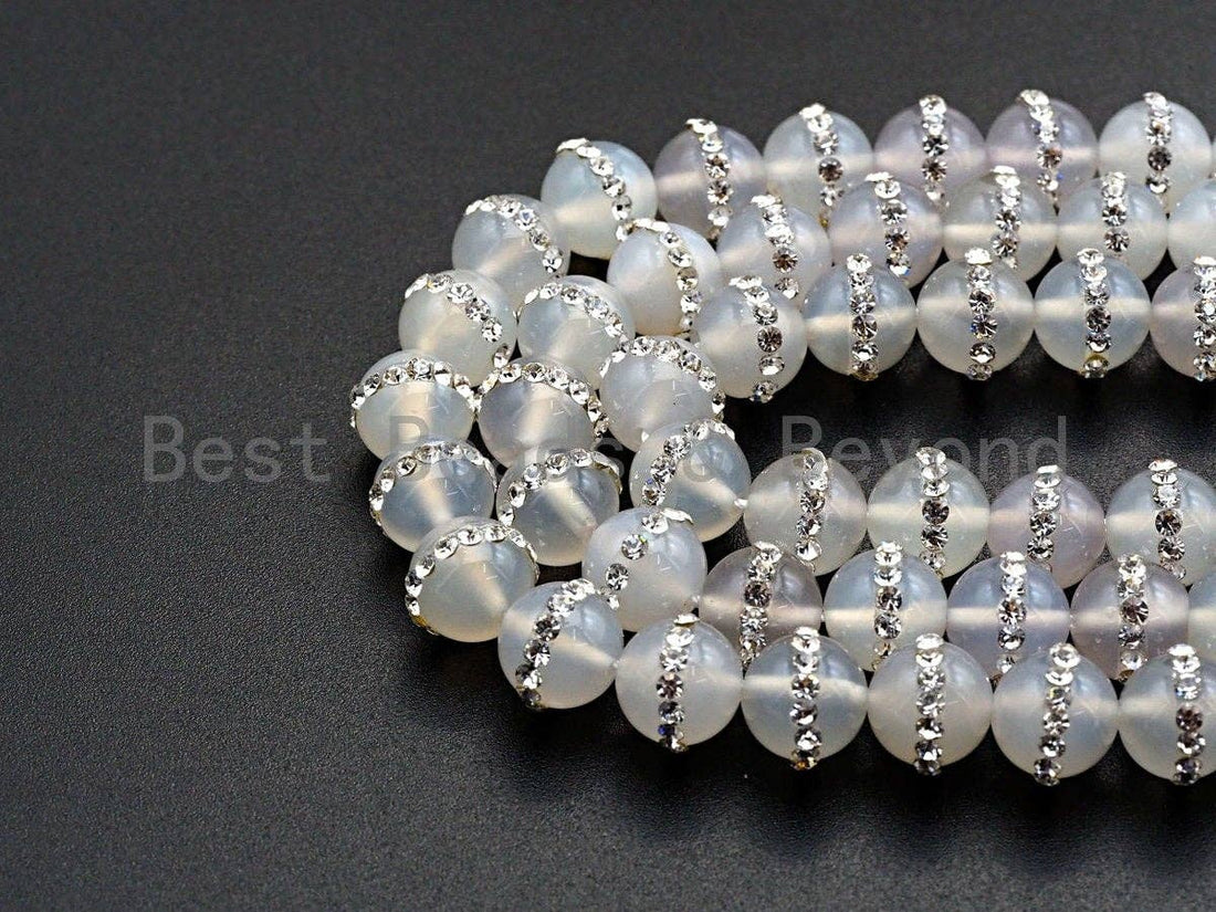 White Agate with rhinestone inlaid, 6mm/8mm/10mm/12mm/14mm, Natural Agate Beads, 15.5inch Full strand, SKU#V58