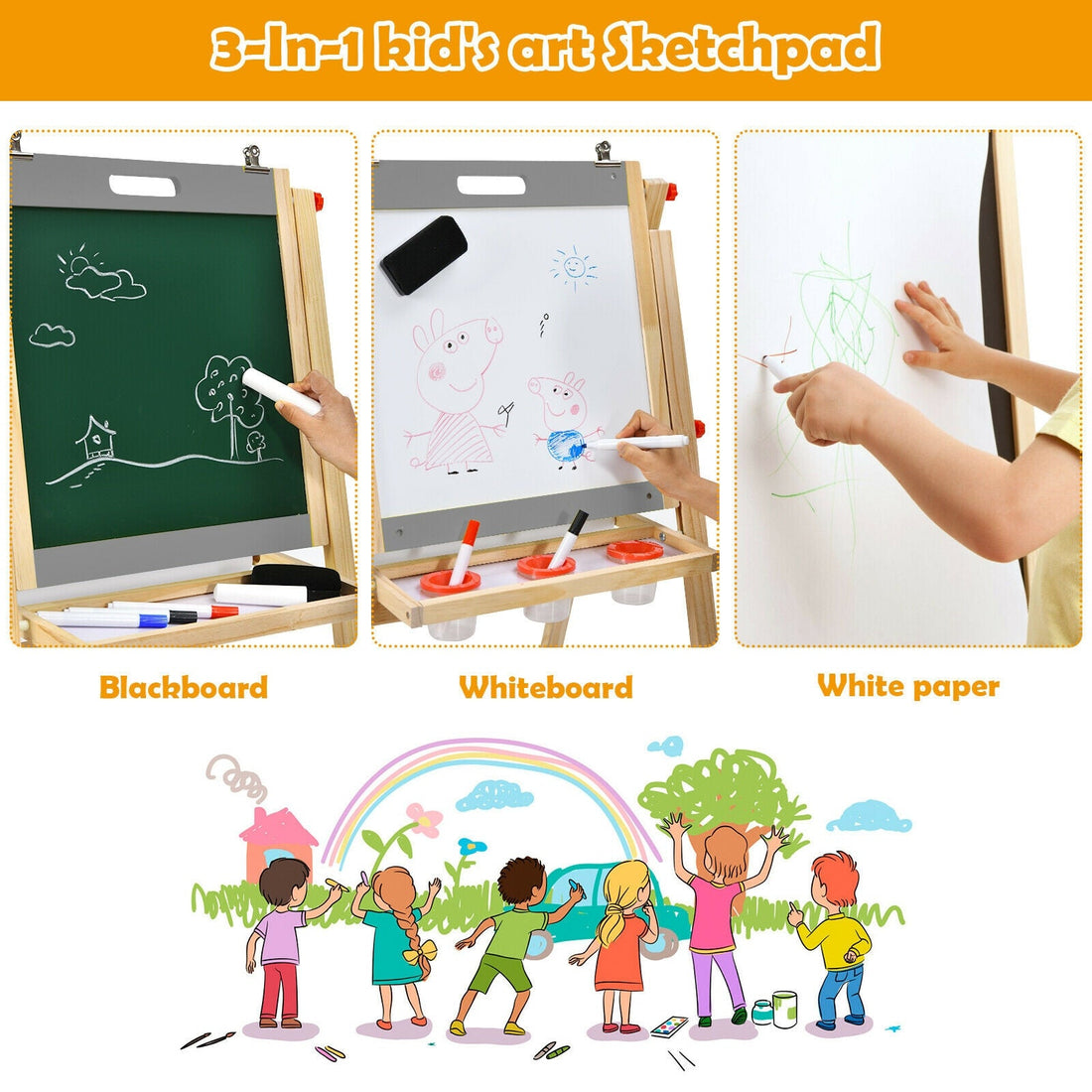 Kids Double Sided Art Easel with Paper Roll