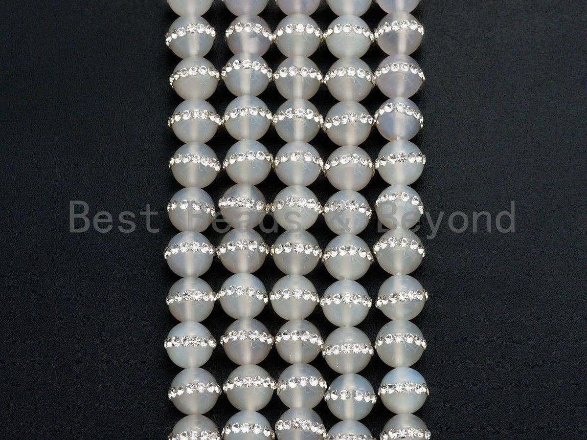 White Agate with rhinestone inlaid, 6mm/8mm/10mm/12mm/14mm, Natural Agate Beads, 15.5inch Full strand, SKU#V58