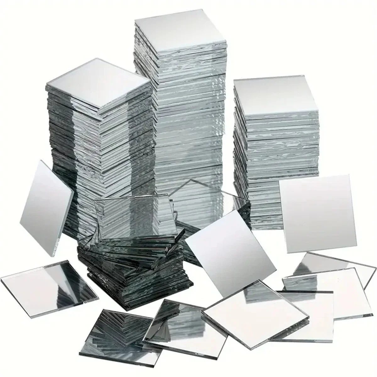 50pcs Mini Square Silver 3cm Glass Mirror Tiles Small True Glass Mosaic for DIY Crafts Art Supplies, Home Wall Door Decor
