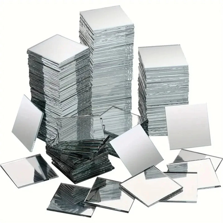 50pcs Mini Square Silver 3cm Glass Mirror Tiles Small True Glass Mosaic for DIY Crafts Art Supplies, Home Wall Door Decor