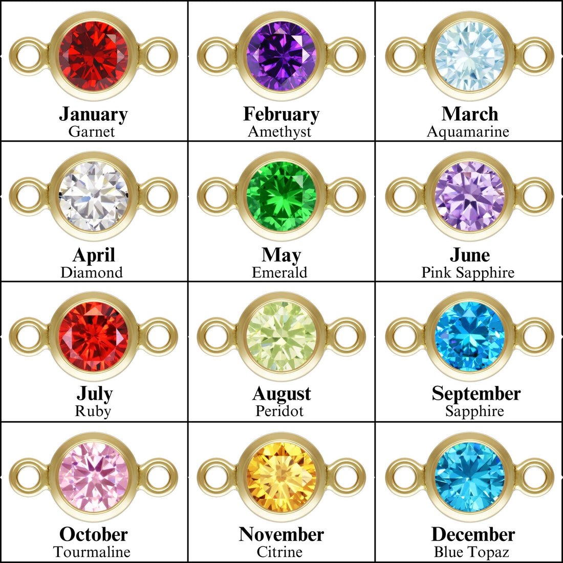 14K Gold Filled 4mm Birthstone Permanent Jewelry Connectors