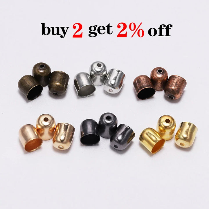 50-100pcs/lot Crimp End Caps Leather Cords End Tip Beads Caps Fit 4 -12mm Clasps For DIY Jewelry Making Findings Supplies