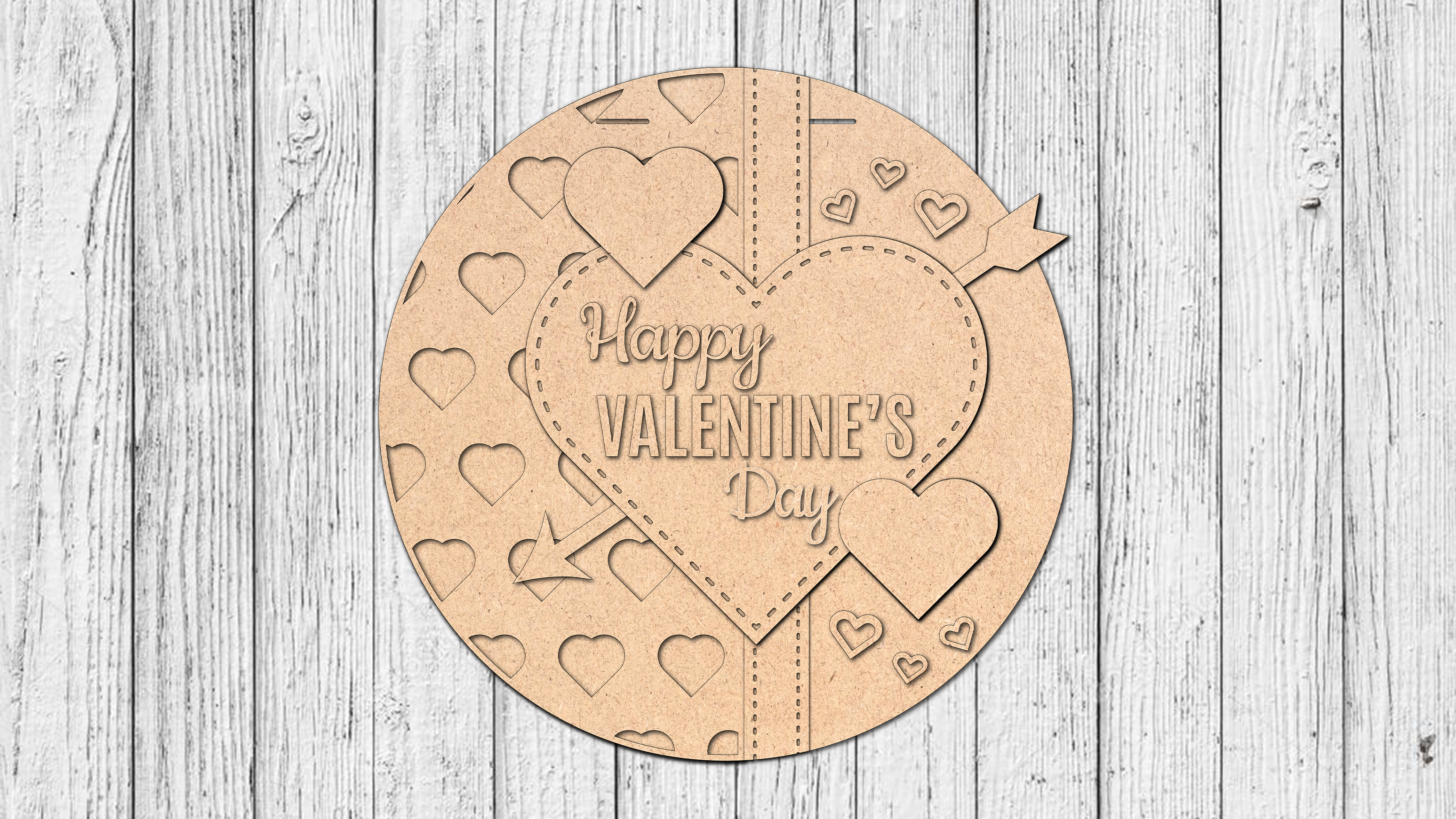 Happy Valentines Day Hearts Arrow Door Hanger - DIY Unfinished Kit - Lvl 2