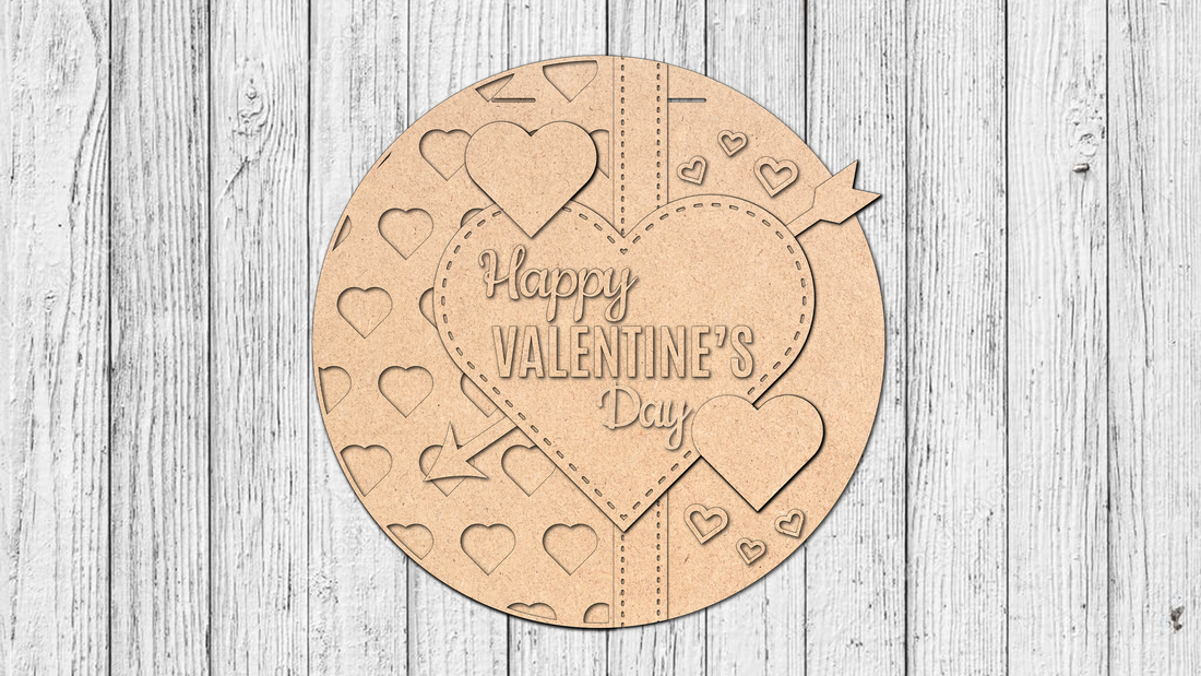 Happy Valentines Day Hearts Arrow Door Hanger - DIY Unfinished Kit - Lvl 2