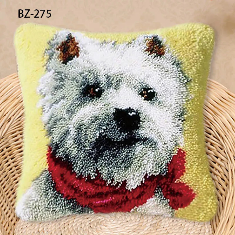 Animal Series Latch Hook Hand Knitted Embroidered Pillow Unfinished Embroidery Material Latch Hook Rug Kits Beginner DIY Supply