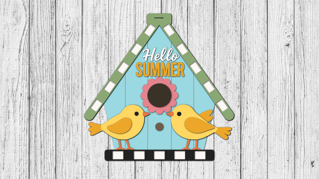 Hello Summer Birdhouse and Birds Door Hanger - DIY Unfinished Kit - Lvl 2