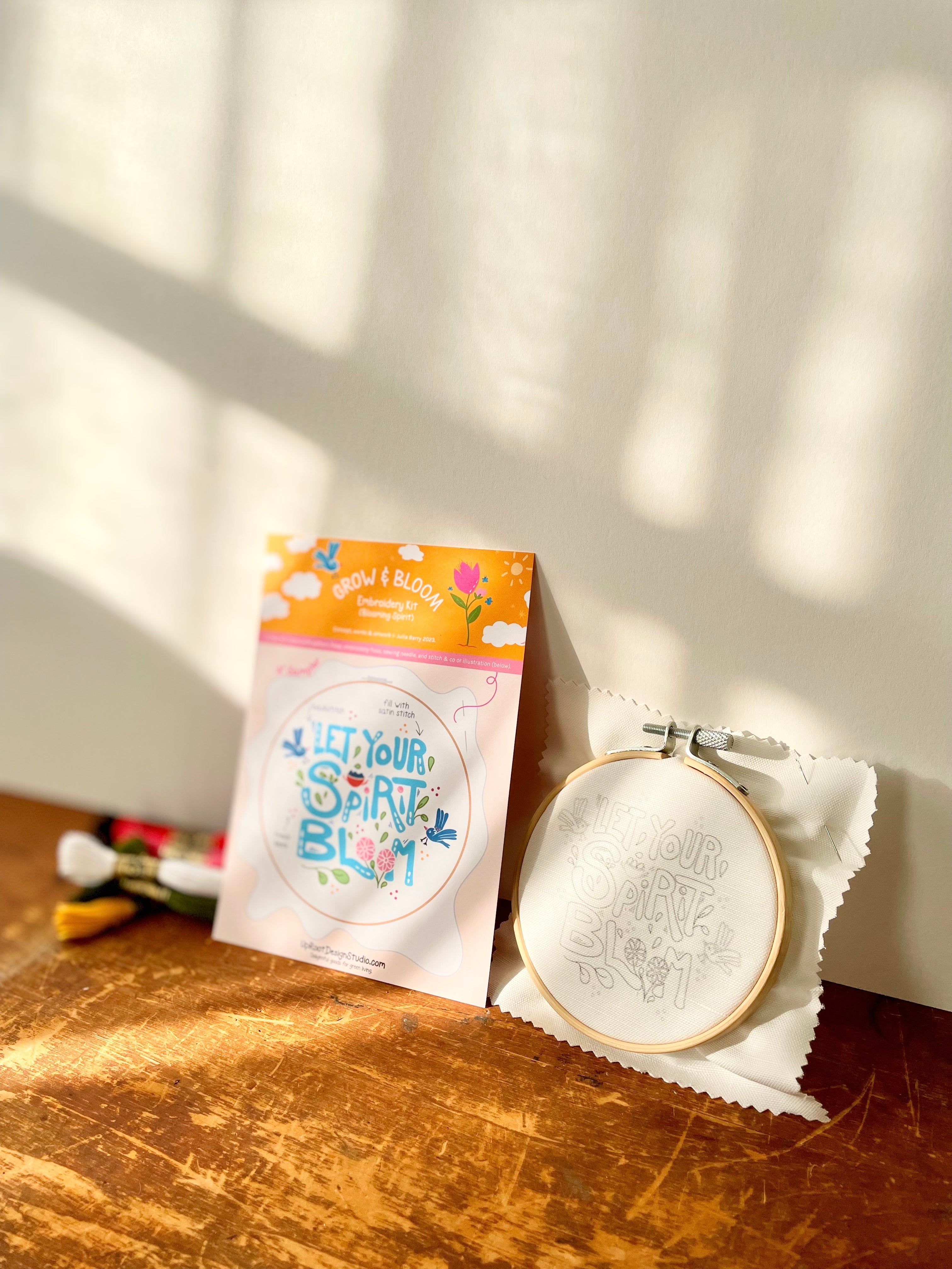 "Let Your Spirit Bloom" Eco-Embroidery Kit w. Birds & Tulips 4" Sampler (Joyful Threads Grow & Bloom)