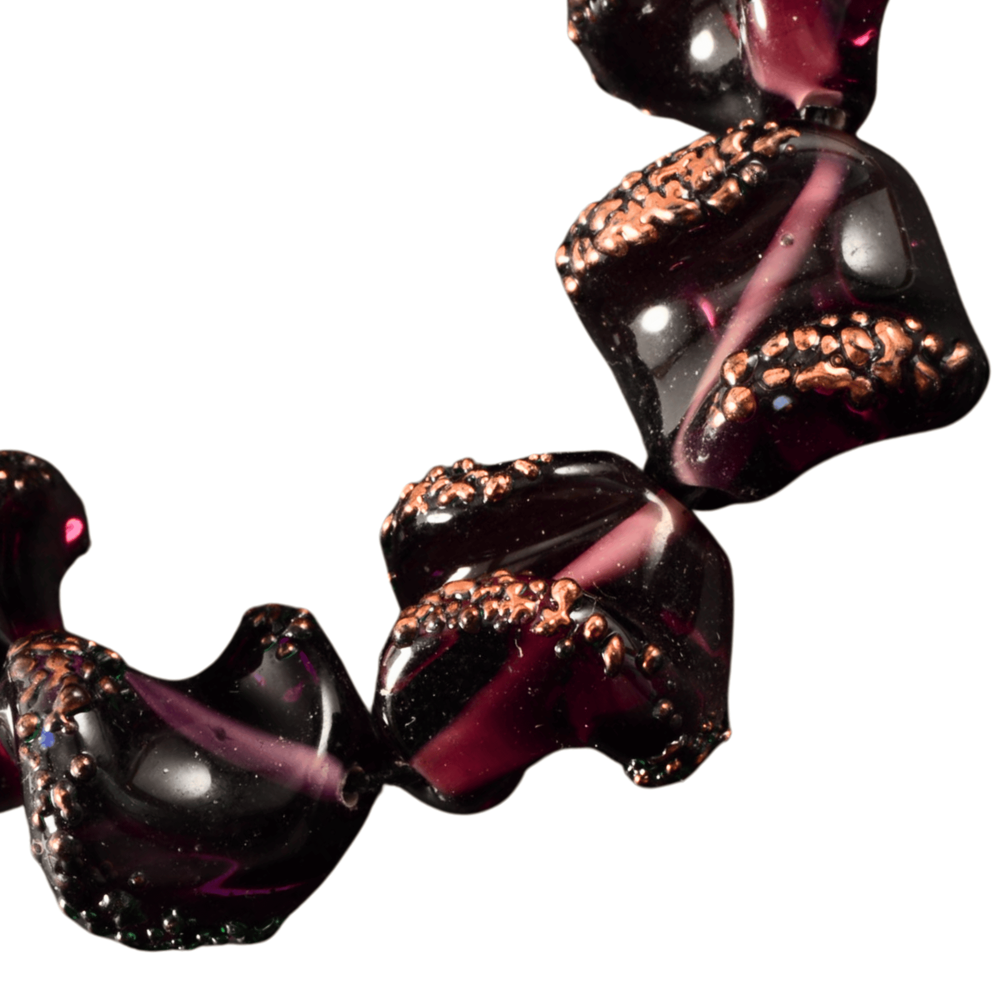 Handmade Lampwork Glass Bead Strand - Black & Copper Saddle Beads
