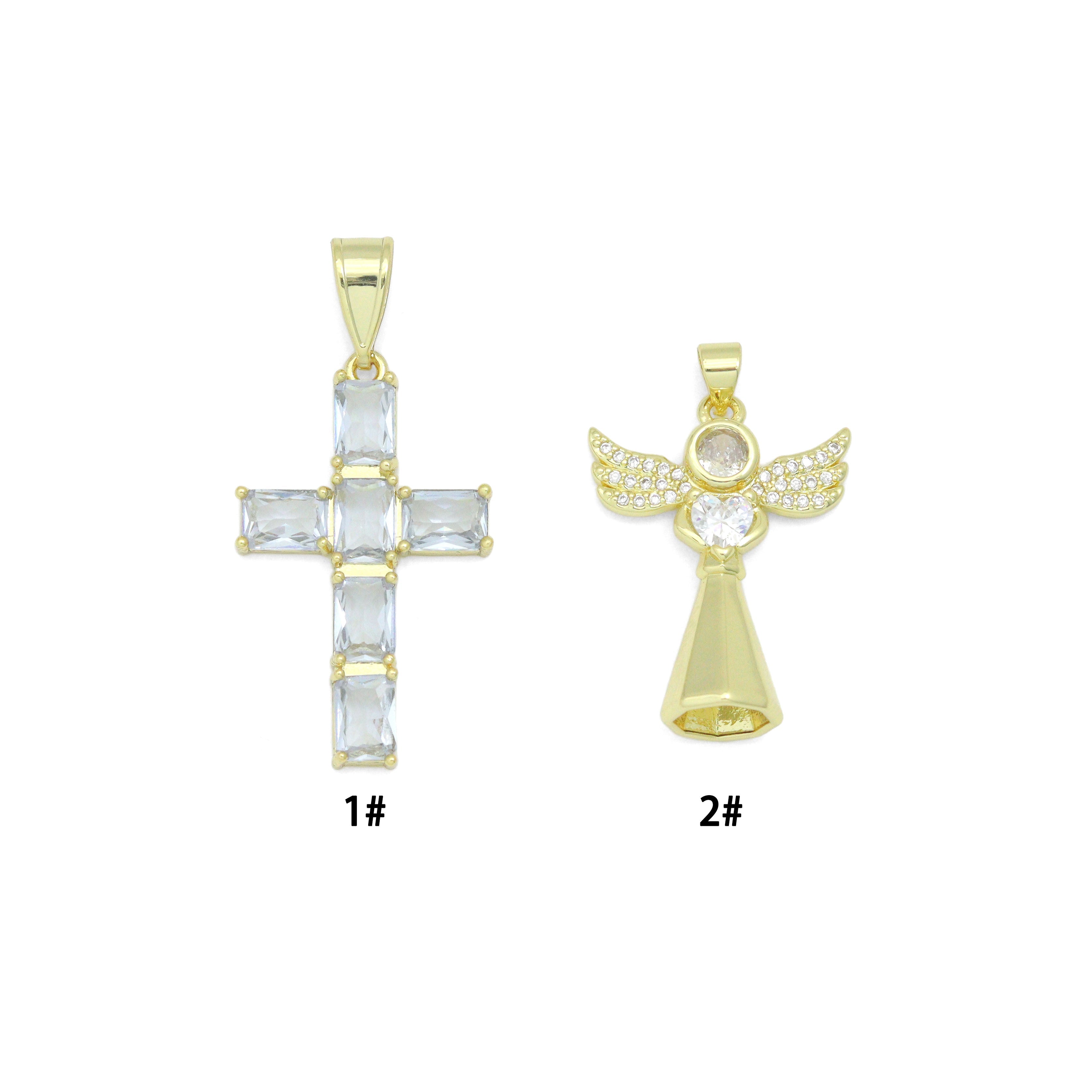 Clear CZ Cross Angel With Swings Charm Pendant, Sku#LK1294