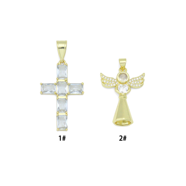 Clear CZ Cross Angel With Swings Charm Pendant, Sku#LK1294