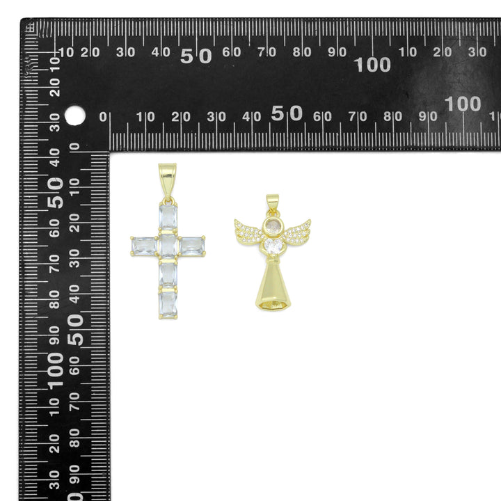 Clear CZ Cross Angel With Swings Charm Pendant, Sku#LK1294