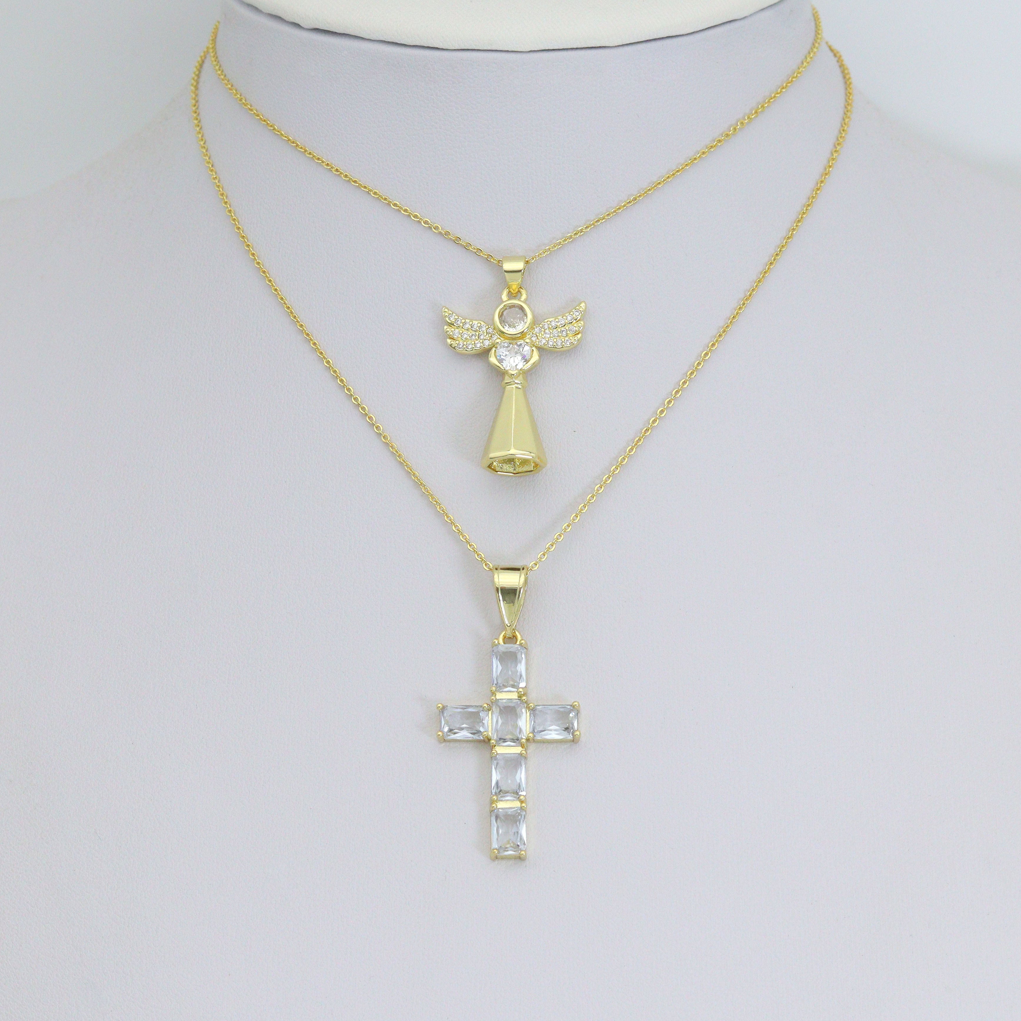 Clear CZ Cross Angel With Swings Charm Pendant, Sku#LK1294
