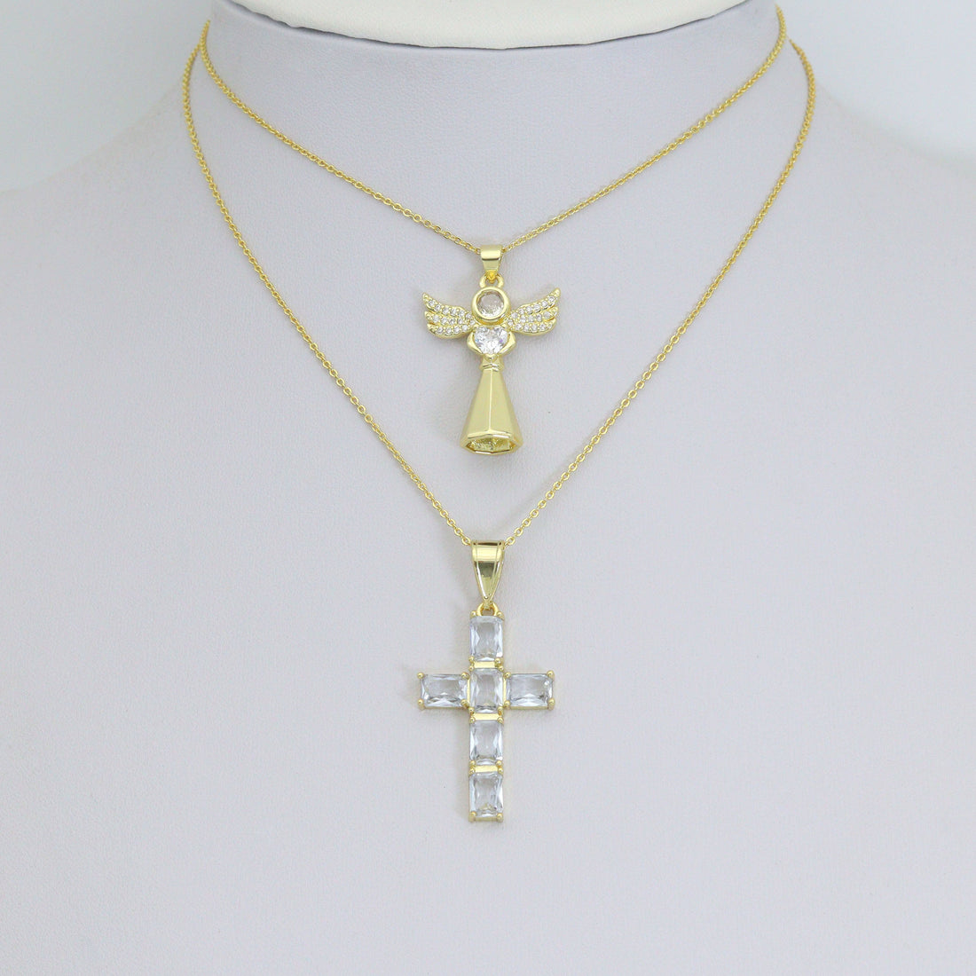 Clear CZ Cross Angel With Swings Charm Pendant, Sku#LK1294