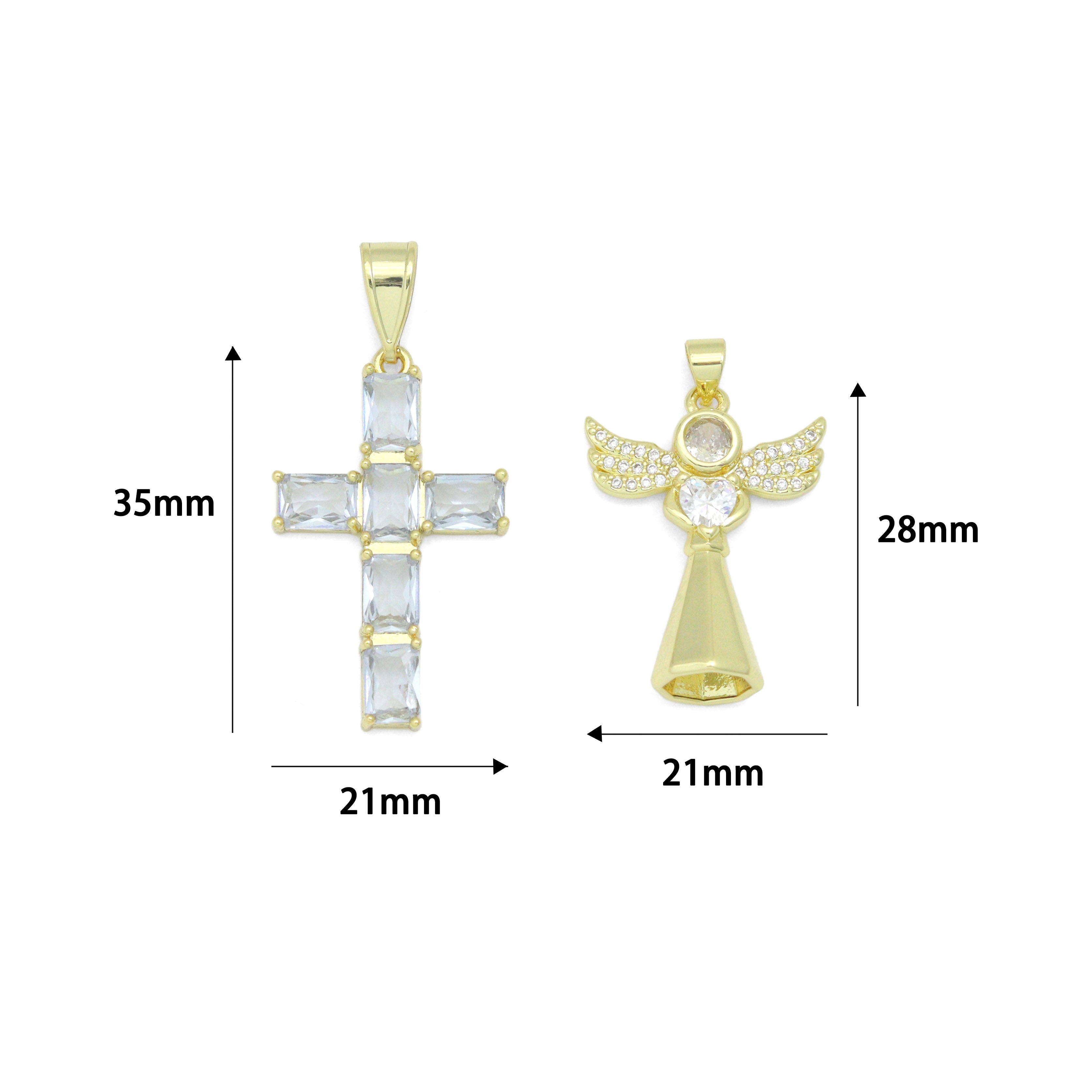 Clear CZ Cross Angel With Swings Charm Pendant, Sku#LK1294