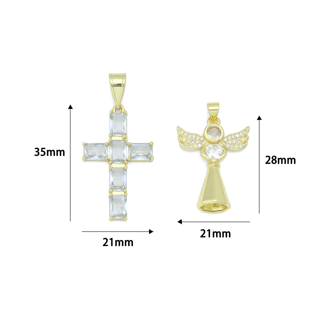 Clear CZ Cross Angel With Swings Charm Pendant, Sku#LK1294