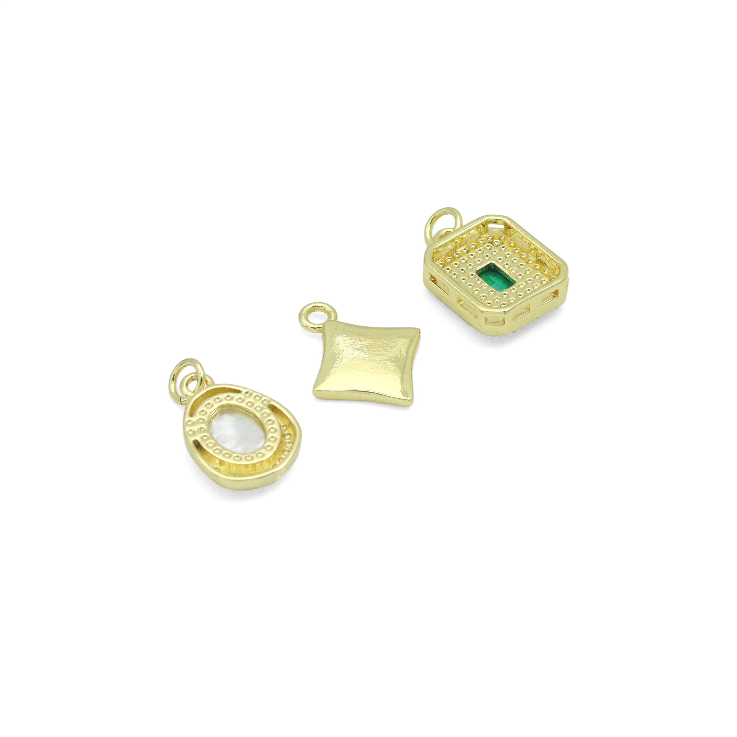 Abalone Mother of Pearl Gold Oval Rectangle Charm Pendant, Sku#LK1304