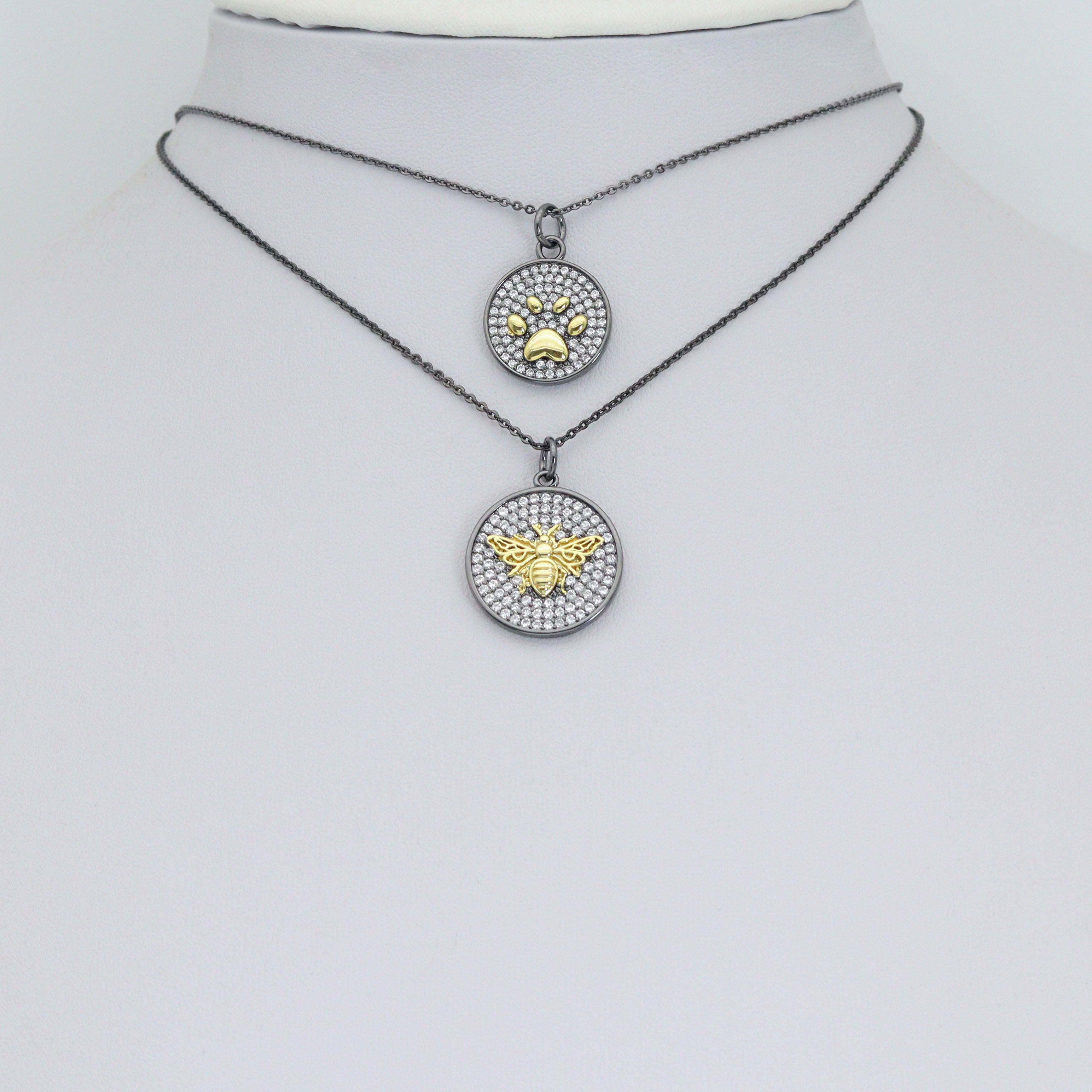 Dual Color Paw Insect bee Coin Charm Pendant, Sku#LX956