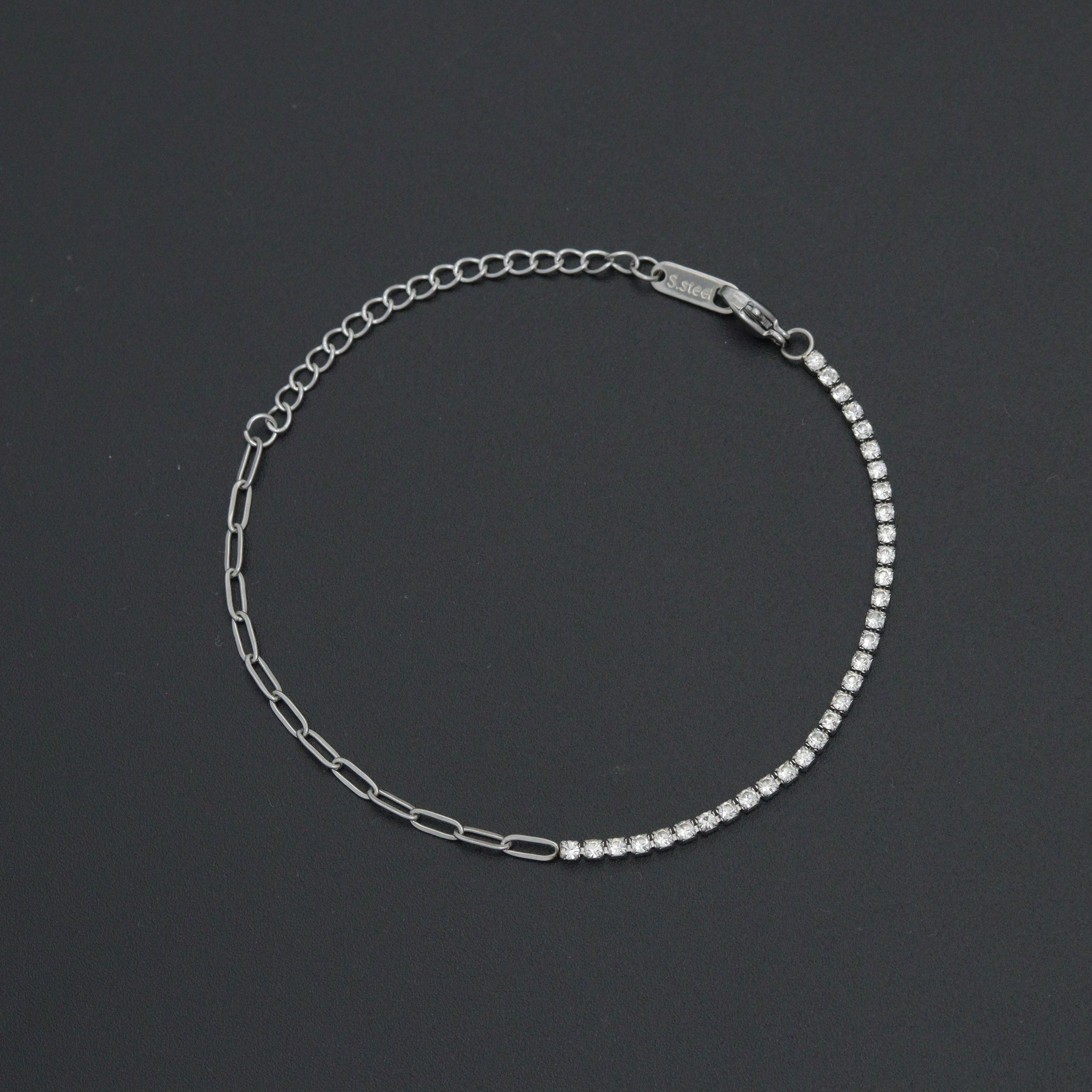 Silver Dainty Paperclip Tennis Chain Bracelet, Sku#LX960