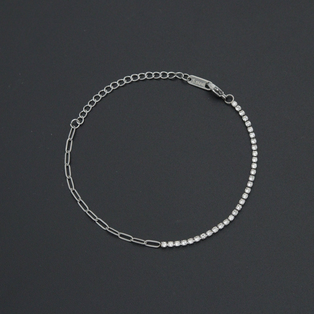 Silver Dainty Paperclip Tennis Chain Bracelet, Sku#LX960