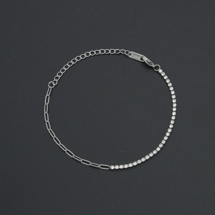 Silver Dainty Paperclip Tennis Chain Bracelet, Sku#LX960