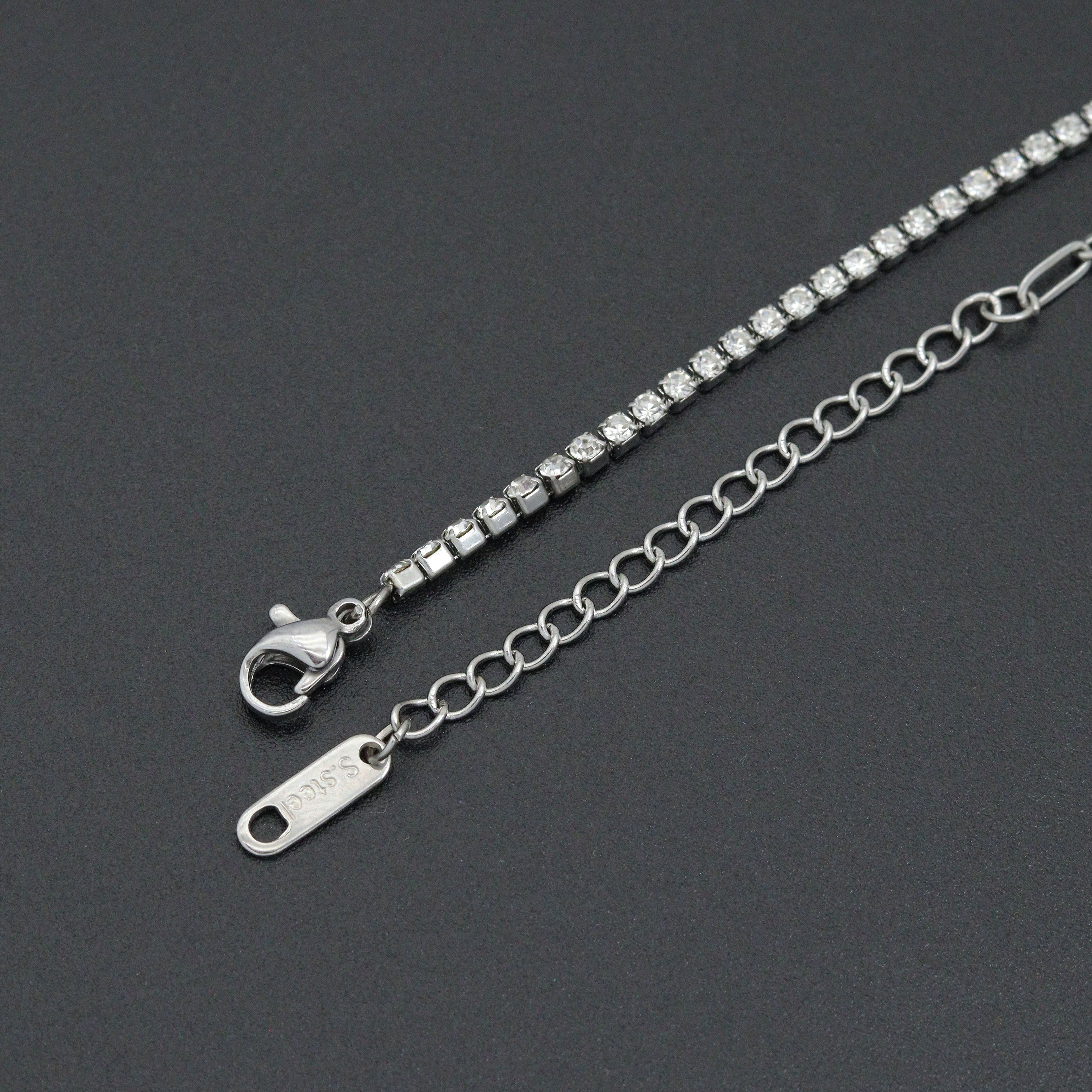 Silver Dainty Paperclip Tennis Chain Bracelet, Sku#LX960