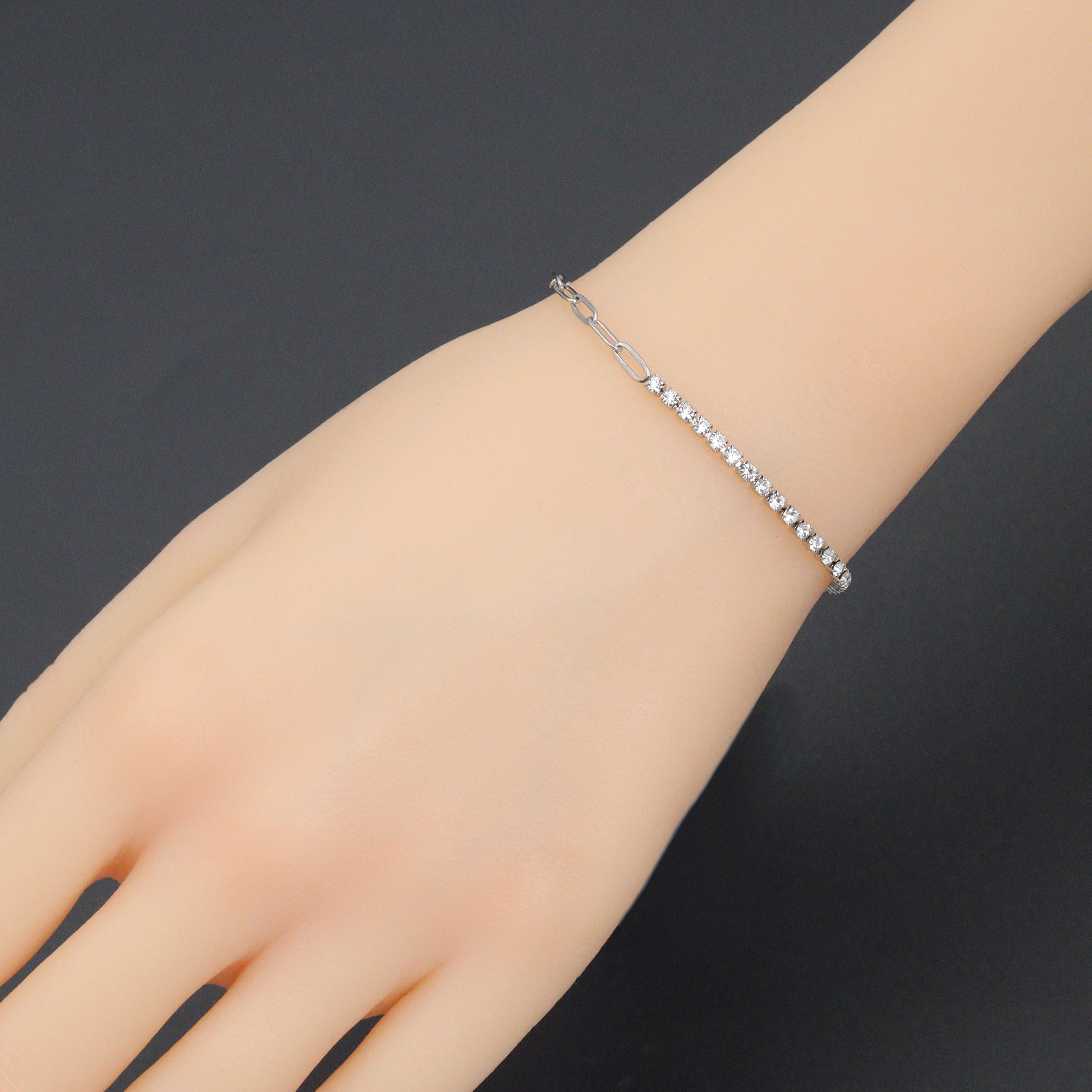 Silver Dainty Paperclip Tennis Chain Bracelet, Sku#LX960