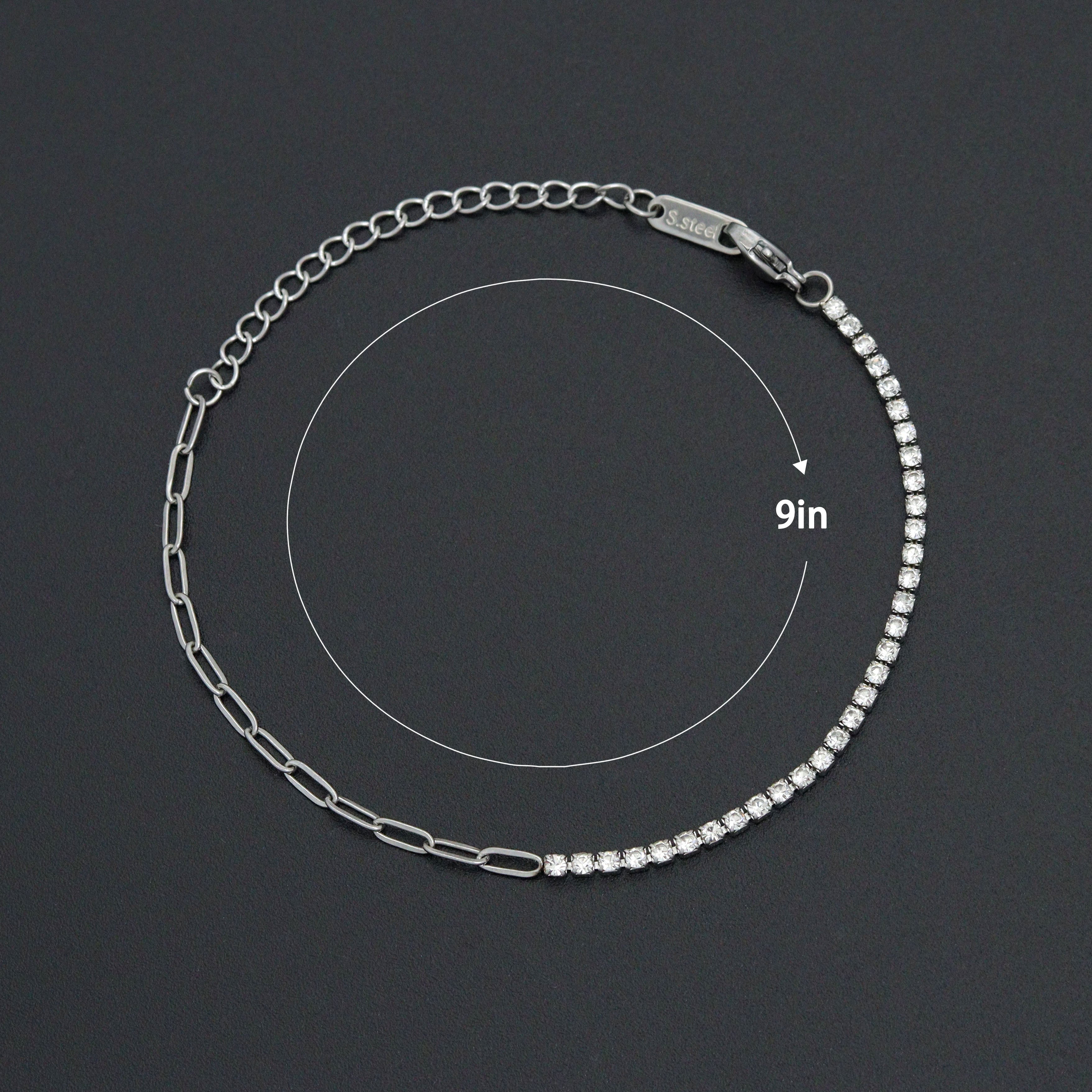 Silver Dainty Paperclip Tennis Chain Bracelet, Sku#LX960
