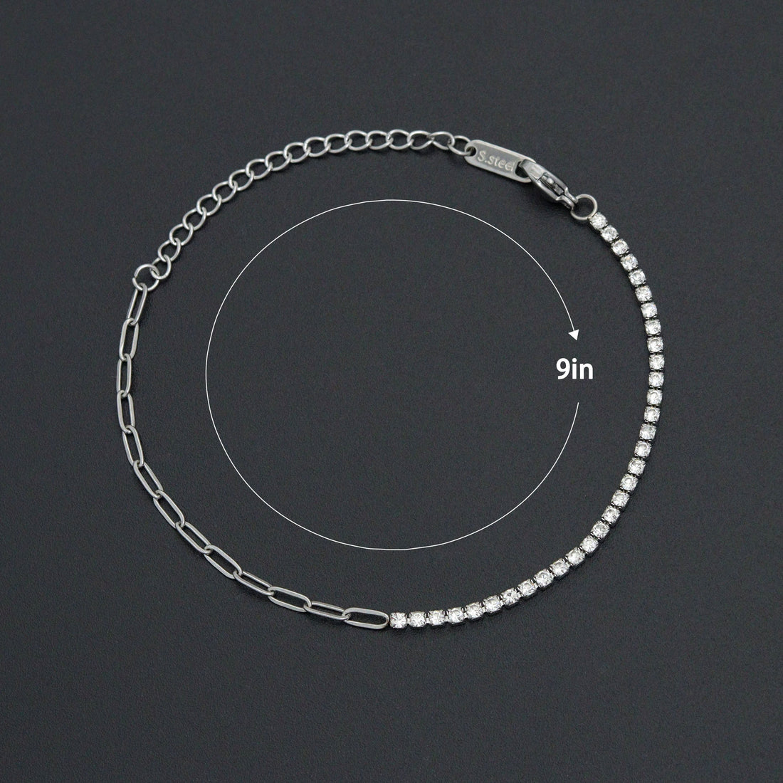 Silver Dainty Paperclip Tennis Chain Bracelet, Sku#LX960