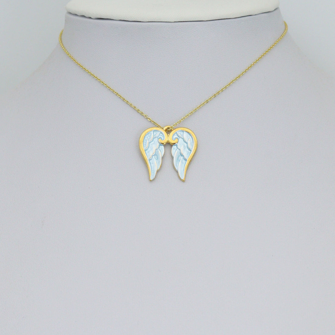 Gold Blue Angel's Wings Charm Pendant, Sku#LX976