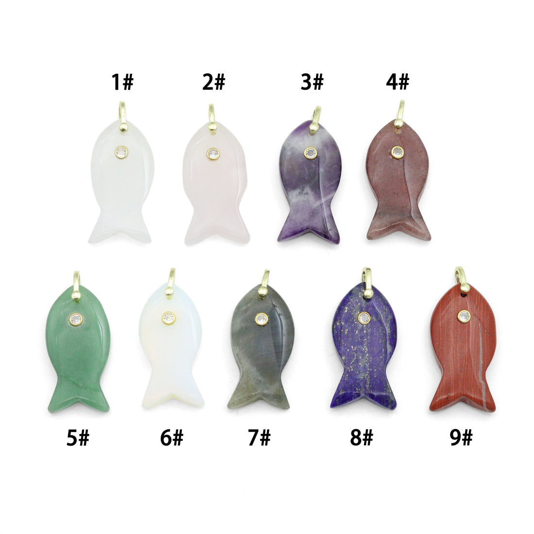 Natural Gemstone Fish Charm Pendant, Sku#LY31