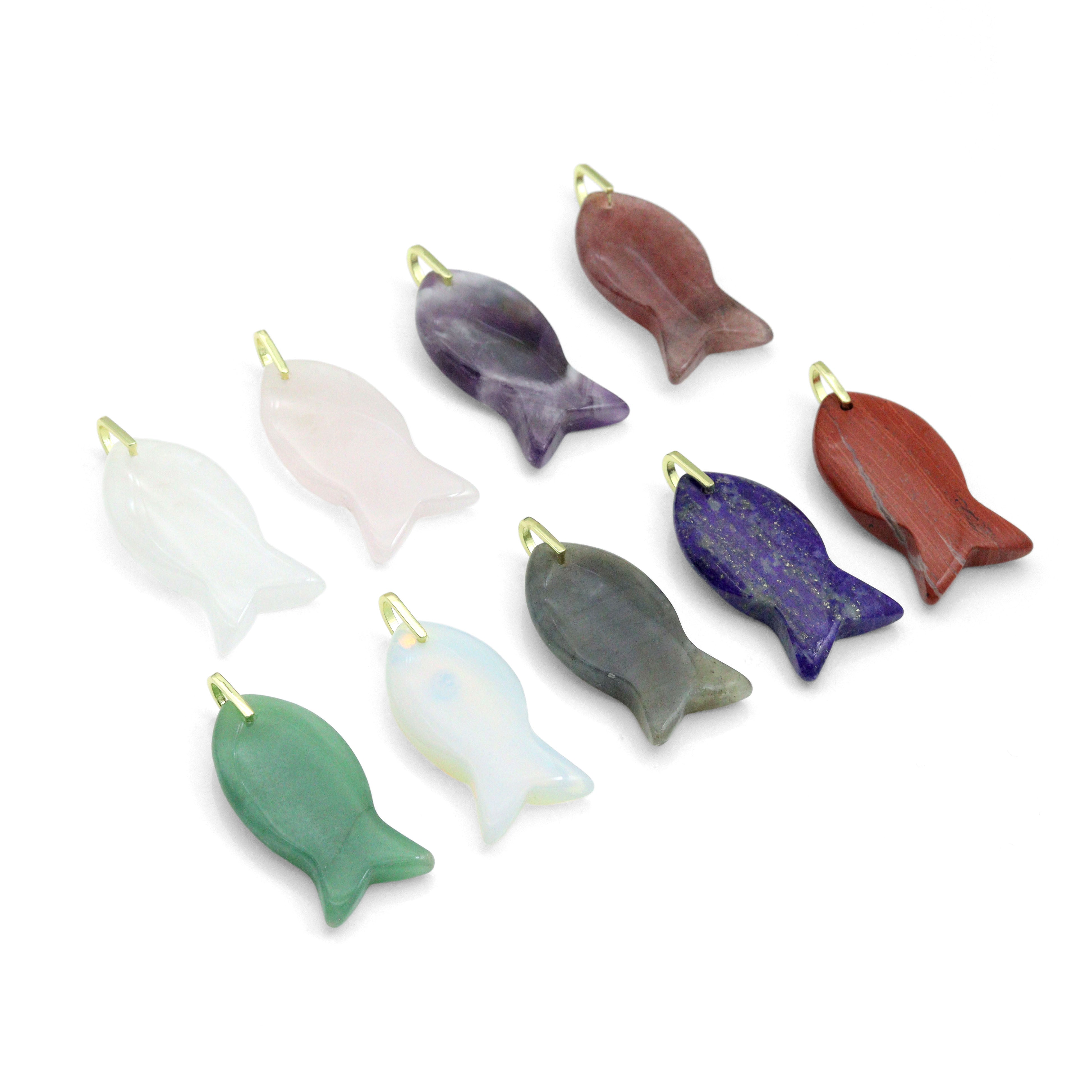 Natural Gemstone Fish Charm Pendant, Sku#LY31