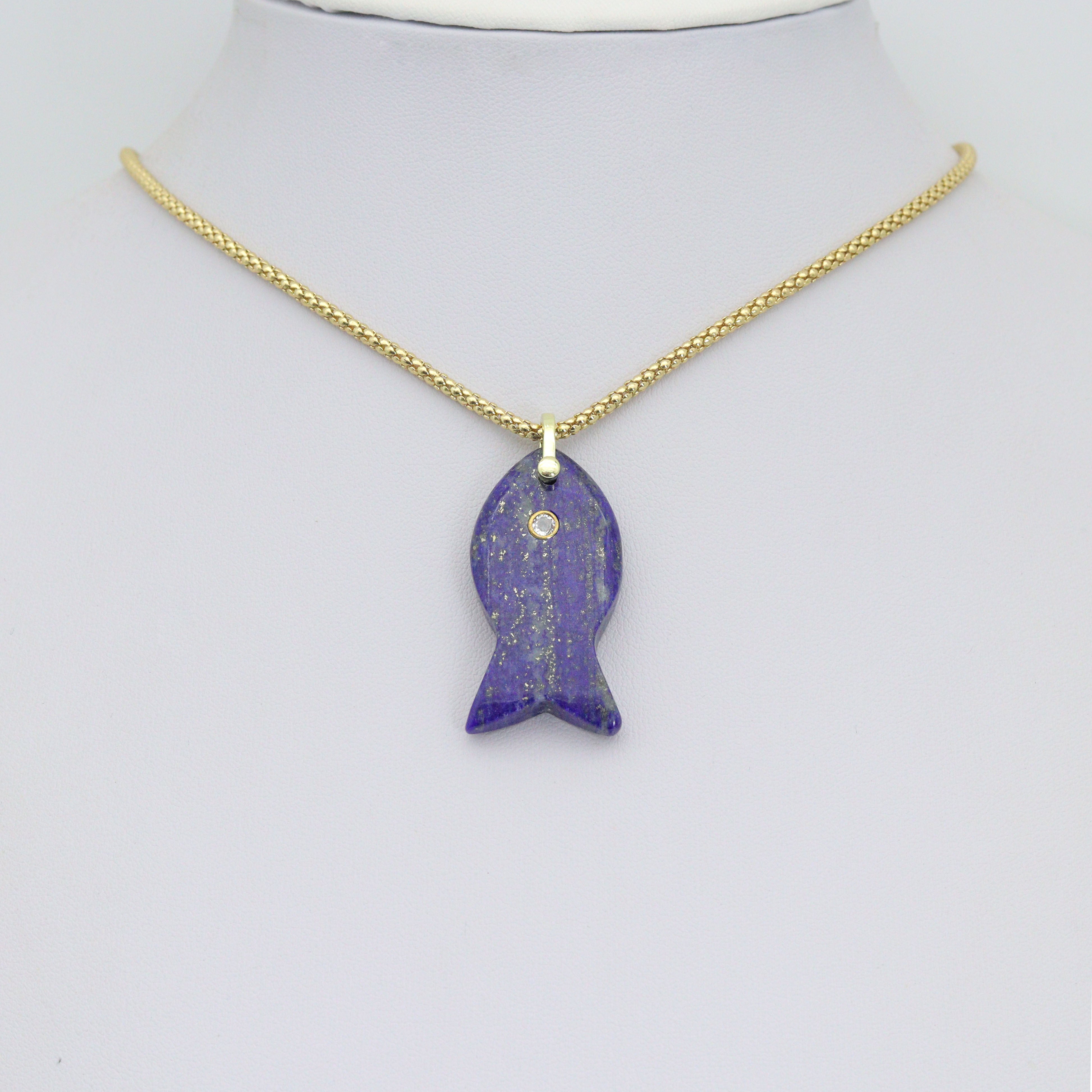 Natural Gemstone Fish Charm Pendant, Sku#LY31