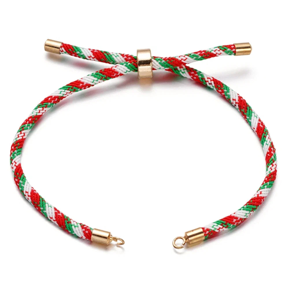 1pc Adjustable Nylon Braided Twisted Cords Slider Friendship Bracelets with Brass Cord End for Jewelry Making DIY Findings