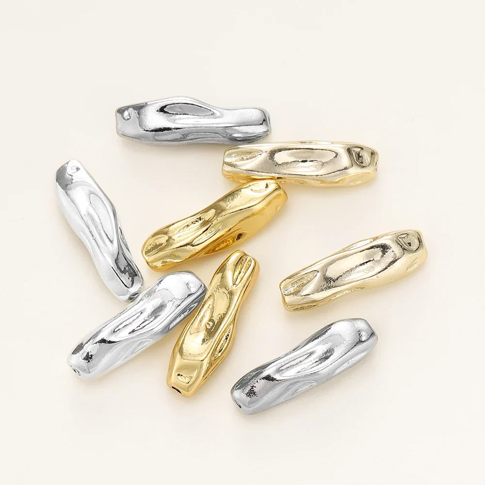 4Pcs/Pack 14/18K Gold Color Plated Metal Brass Threaded Long Beads For DIY Bracelet Jewelry Making Material Accessories
