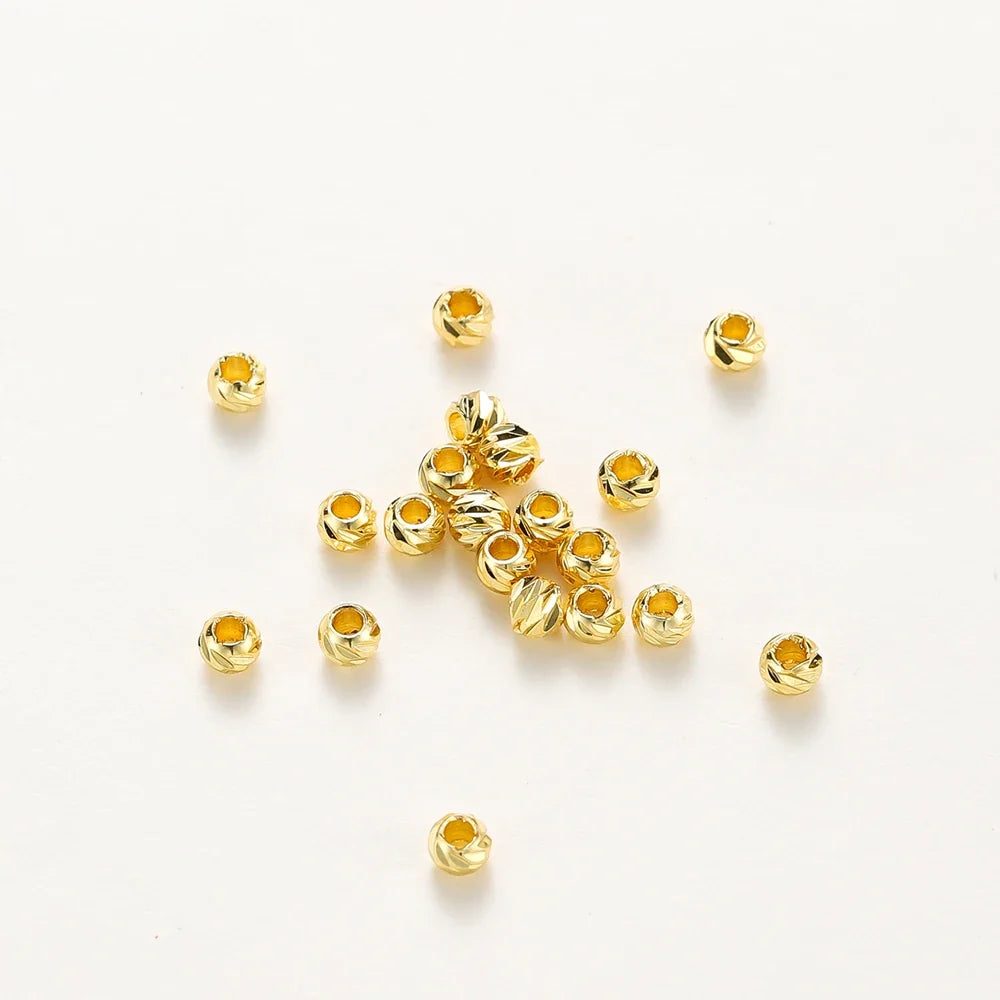 20pcs/lot 14K 18K Gold Round Loose Beads Bracelet Necklace Spacer Brass Beads For DIY Earing Making Accessories Whosale Findings