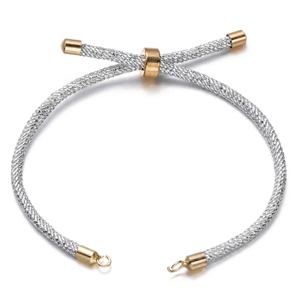 1pc Adjustable Nylon Braided Twisted Cords Slider Friendship Bracelets with Brass Cord End for Jewelry Making DIY Findings