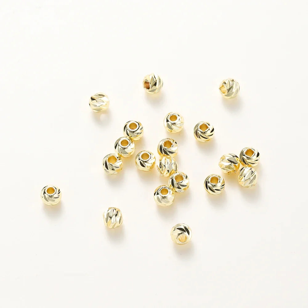 20pcs/lot 14K 18K Gold Round Loose Beads Bracelet Necklace Spacer Brass Beads For DIY Earing Making Accessories Whosale Findings