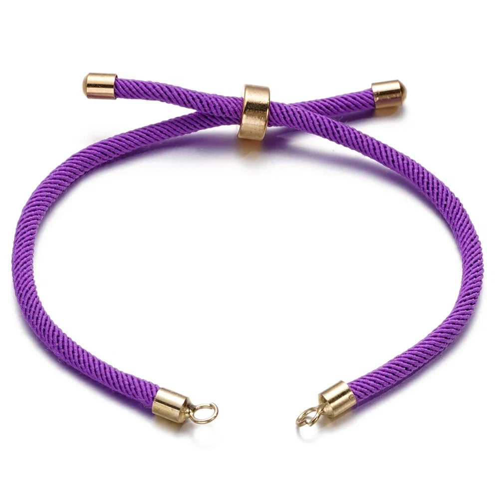 1pc Adjustable Nylon Braided Twisted Cords Slider Friendship Bracelets with Brass Cord End for Jewelry Making DIY Findings