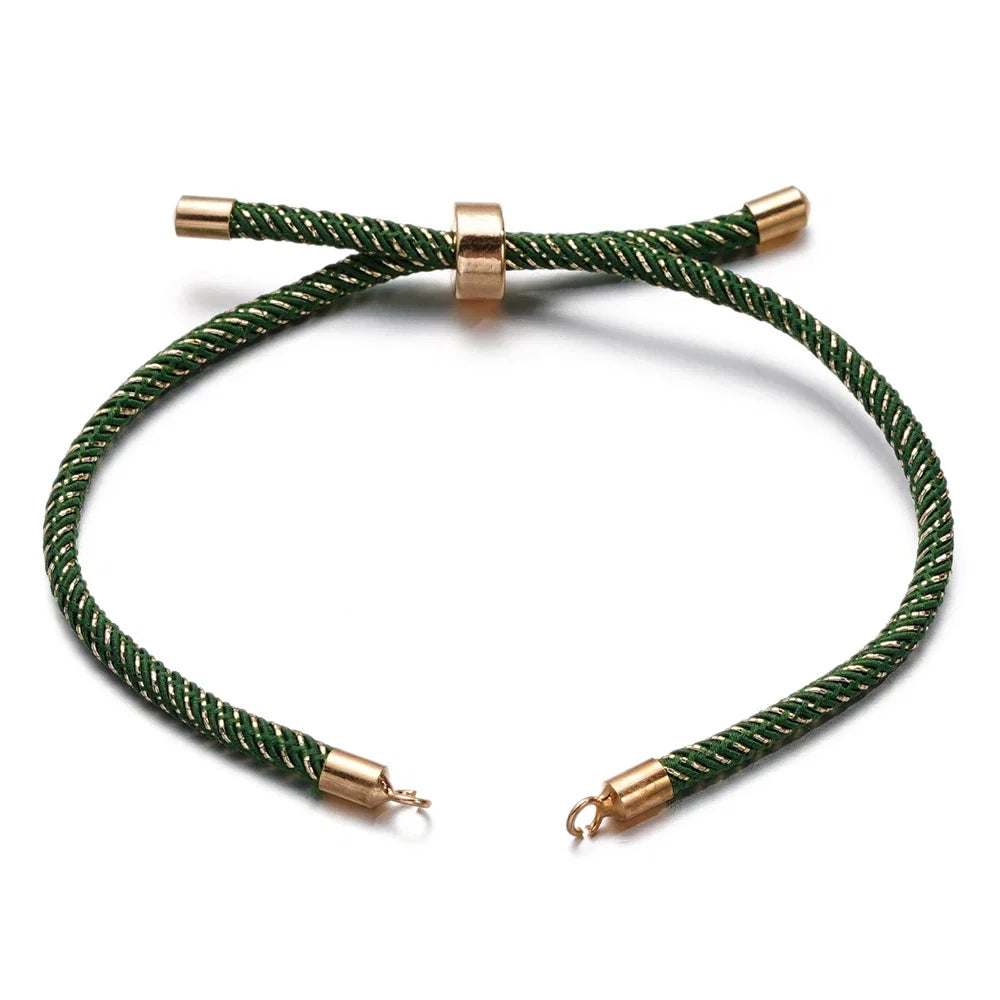 1pc Adjustable Nylon Braided Twisted Cords Slider Friendship Bracelets with Brass Cord End for Jewelry Making DIY Findings